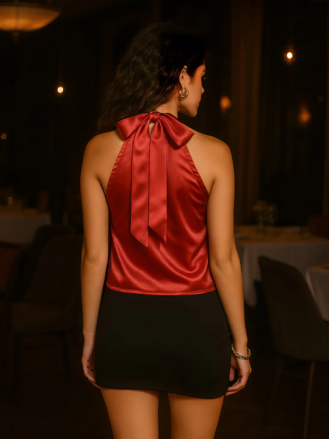 Red Solid Sleeveless Top - Image 4