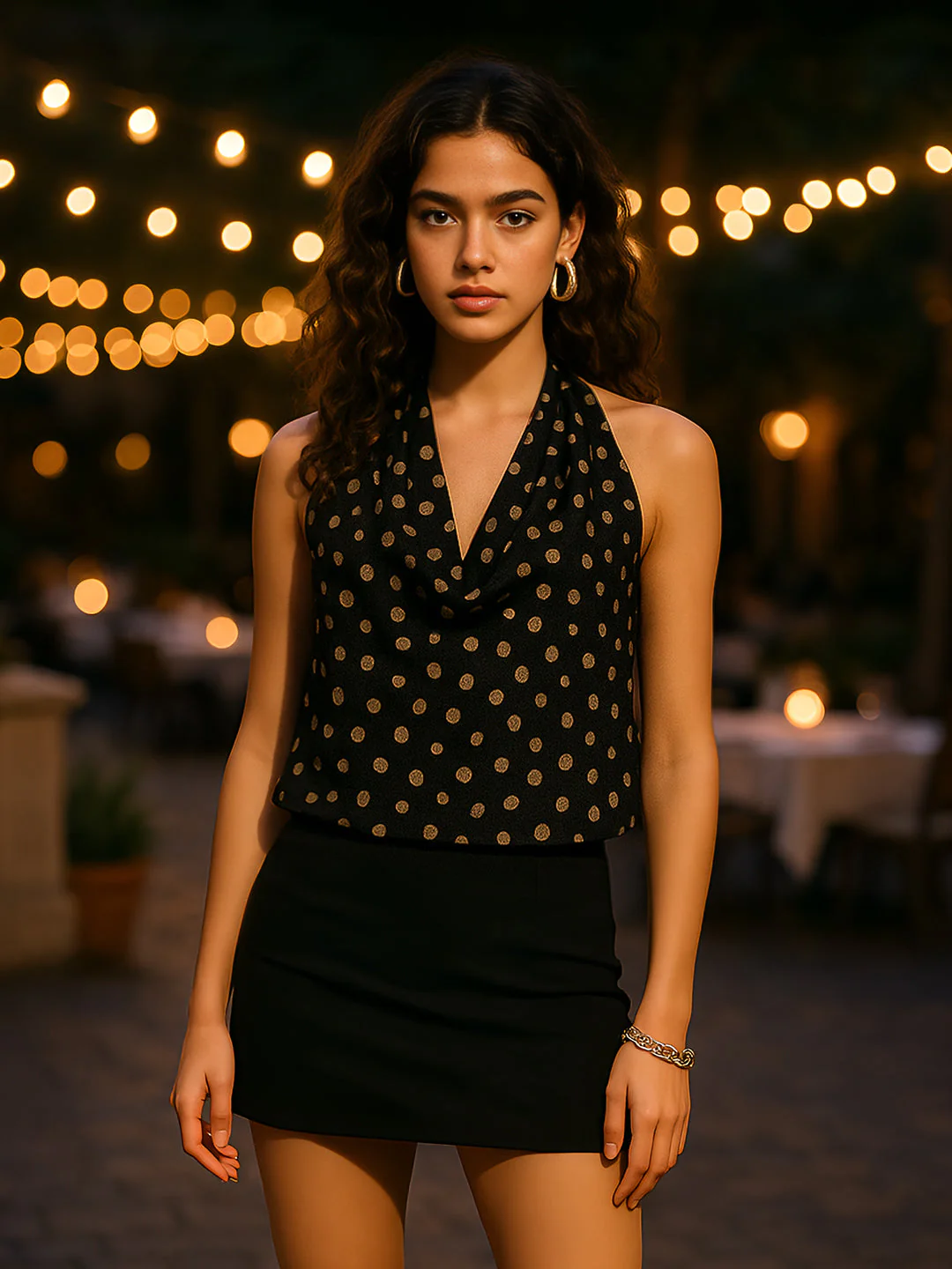 Black Polka Dot Sleeveless Top