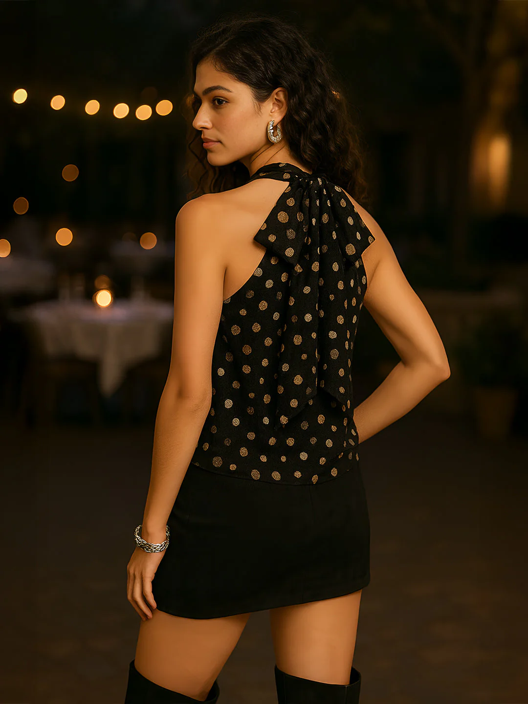 Black Polka Dot Sleeveless Top - Image 4