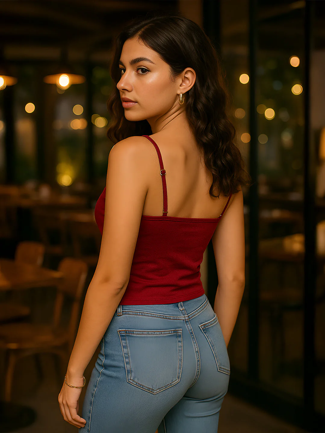 Maroon Solid Sleeveless Top - Image 2