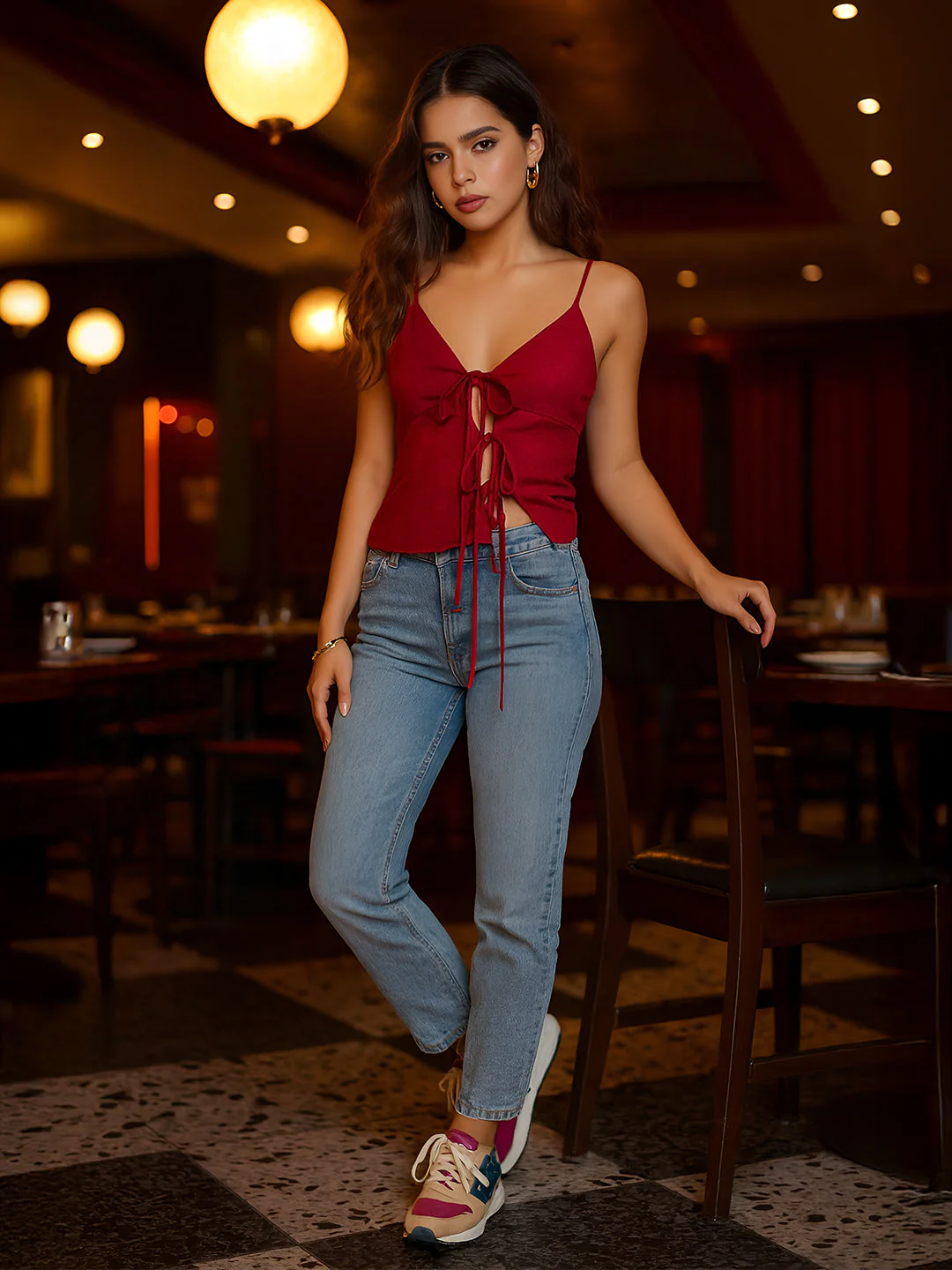 Maroon Solid Sleeveless Top - Image 3