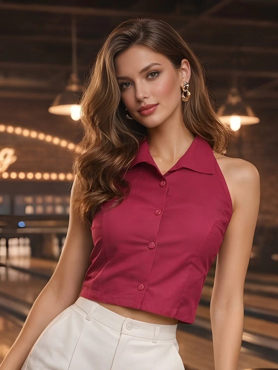 Magenta Solid Sleeveless Tops
