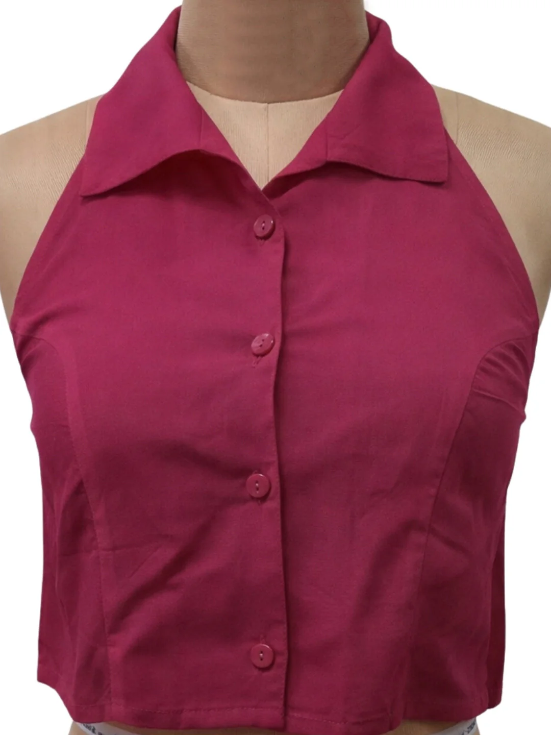 Magenta Solid Sleeveless Tops - Image 5