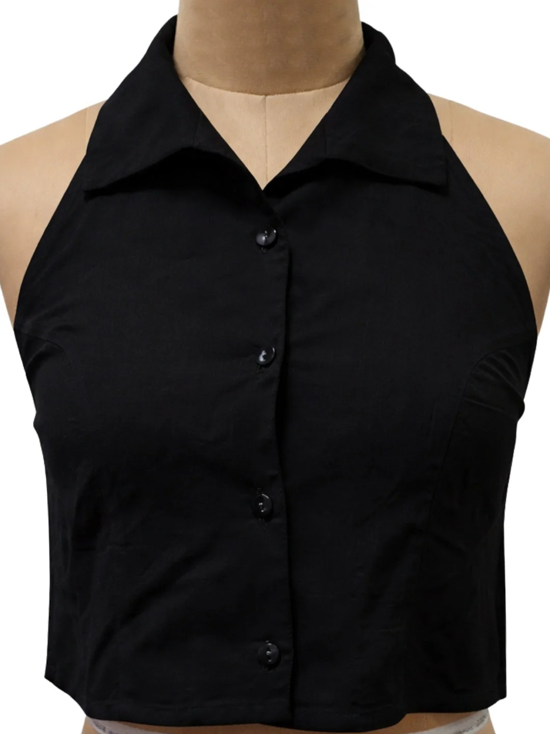 Black Solid Sleeveless Tops - Image 5