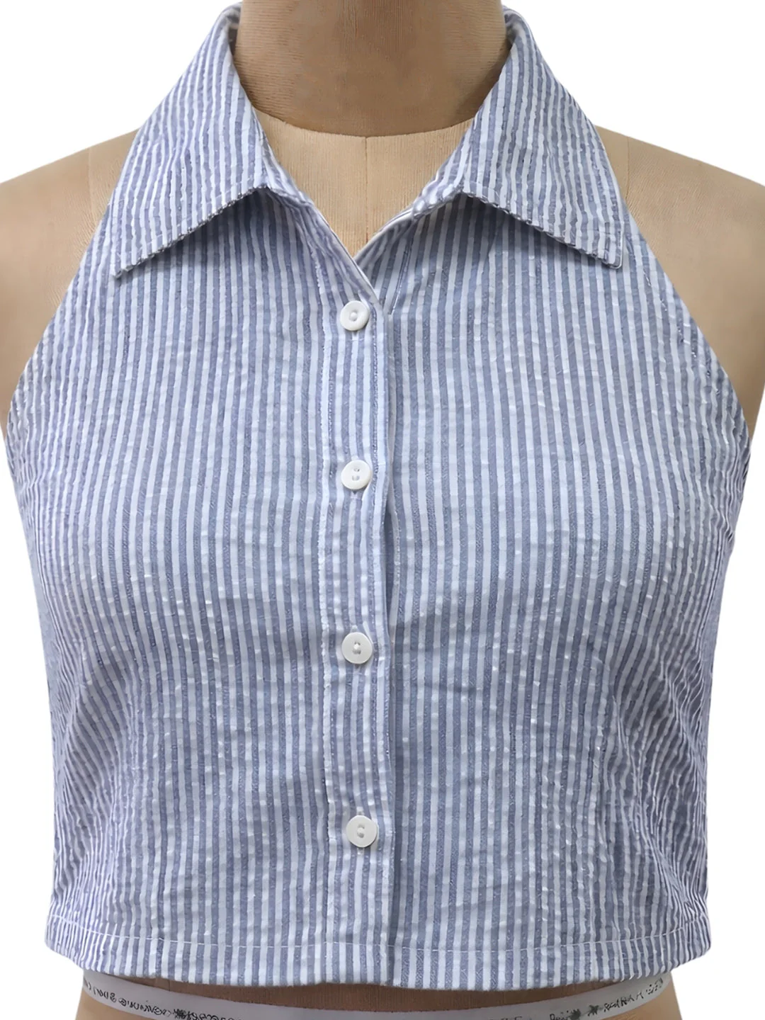Grey Stripes Sleeveless Tops - Image 5