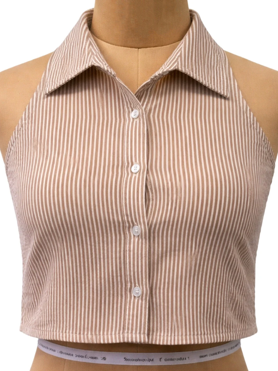 Brown Stripes Sleeveless Tops - Image 5