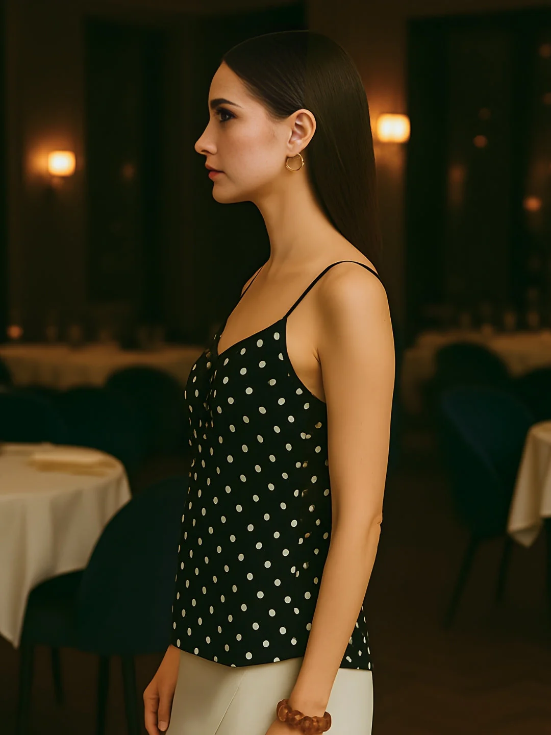 Black Polka Dot Shoulder Straps Top - Image 3