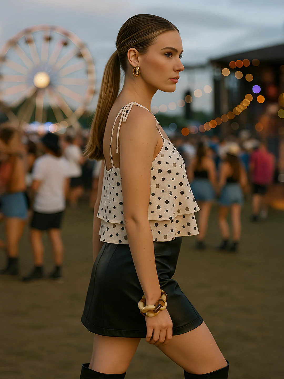 Off White Polka Dot Sleeveless Top - Image 2