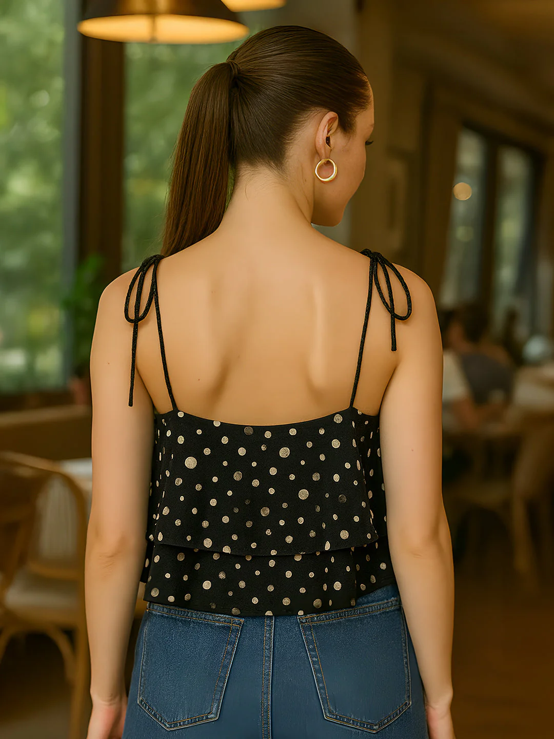 Black Polka Dot Sleeveless Top - Image 4