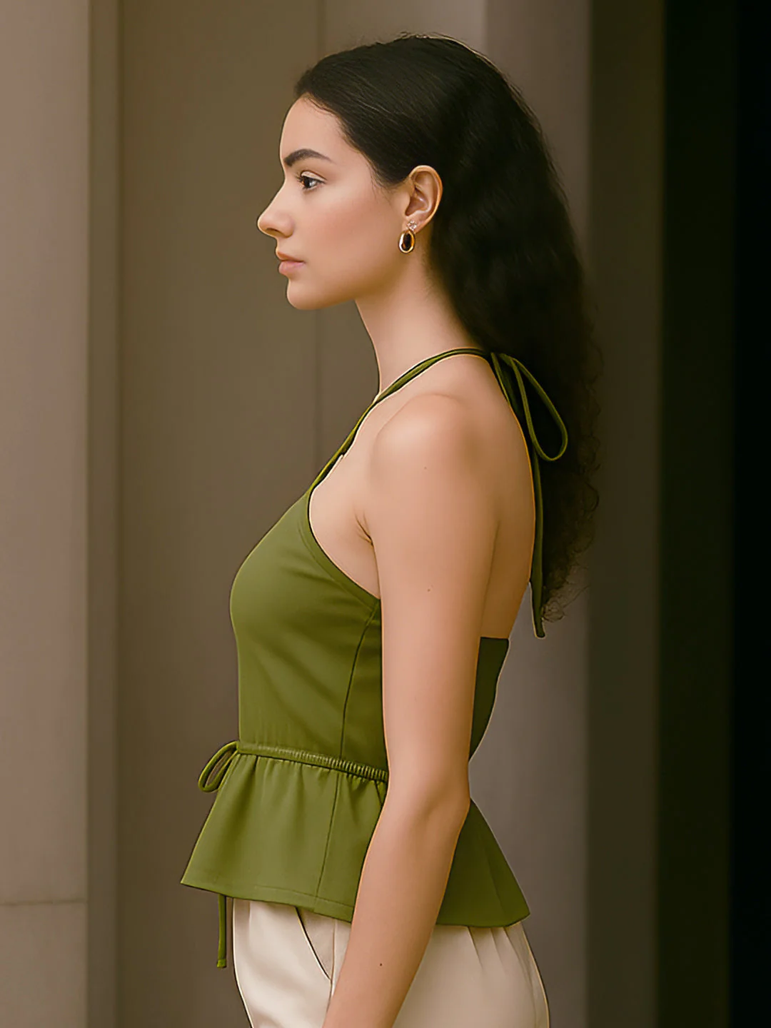 Olive Solid Sleeveless Top - Image 3