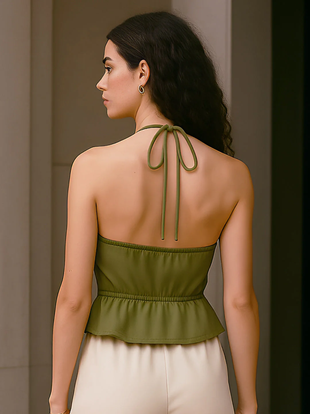 Olive Solid Sleeveless Top - Image 4