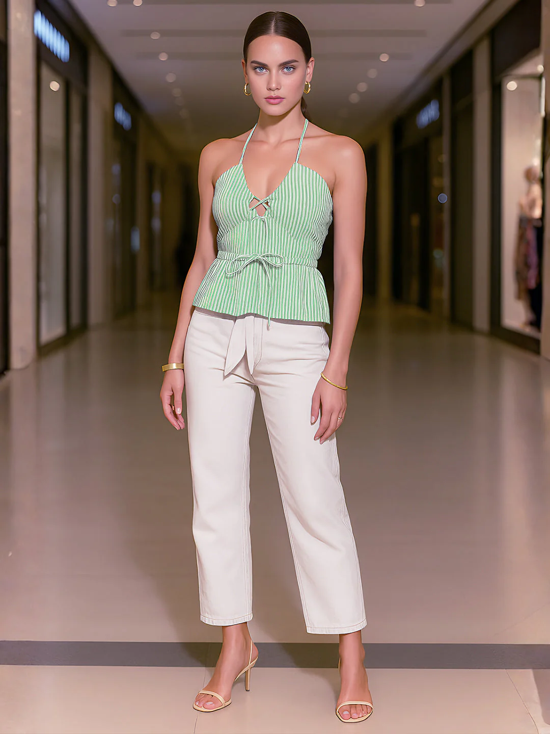 Green Stripes Sleeveless Top - Image 2