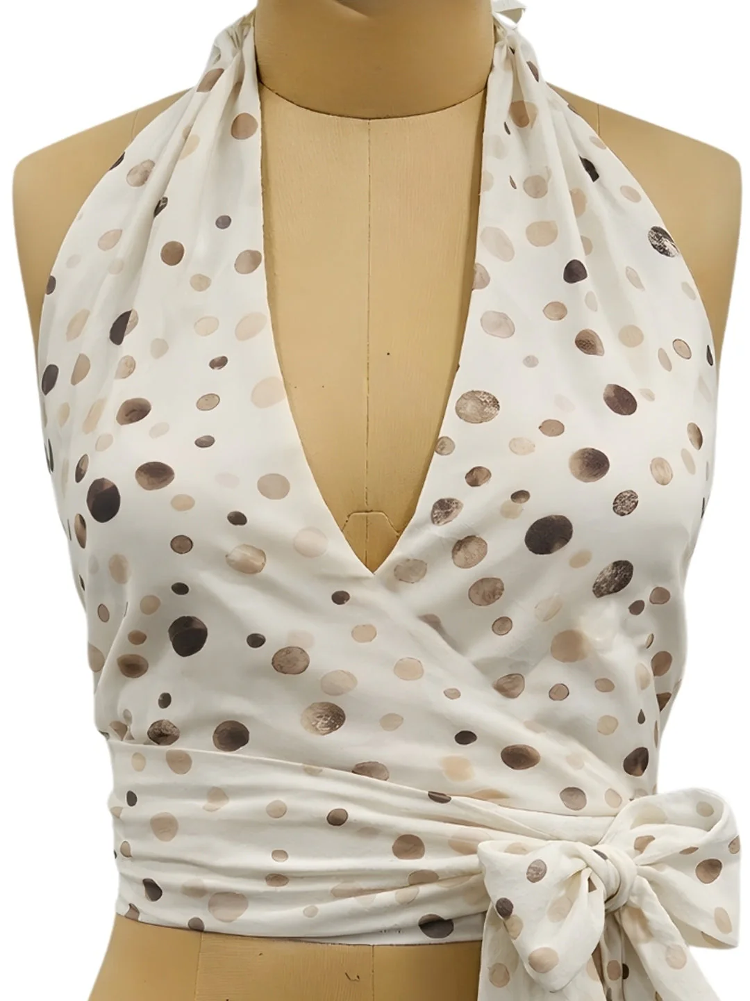 Cream Polka Dot Sleeveless Tops - Image 5