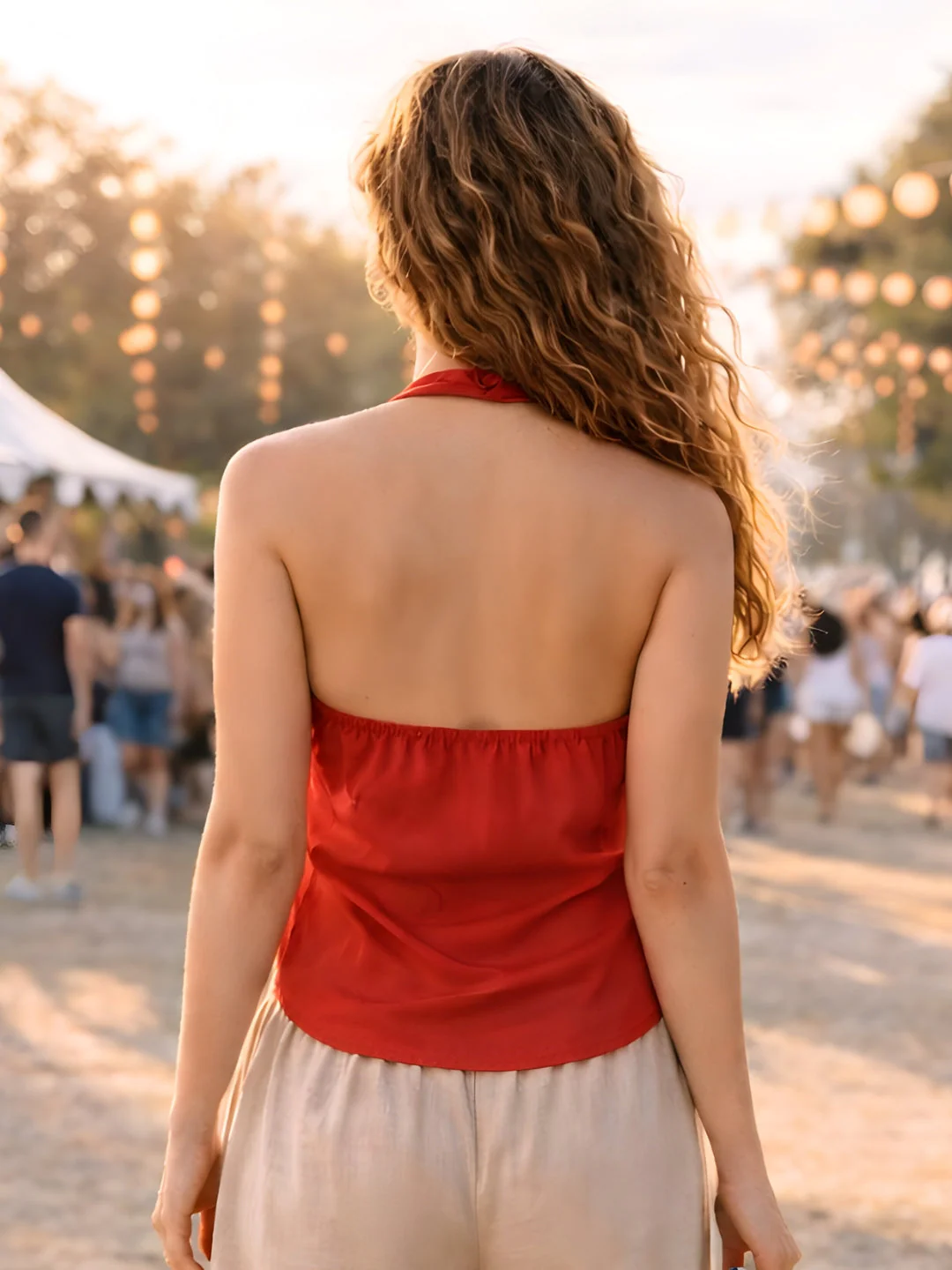 Red Solid Sleeveless Tops - Image 4