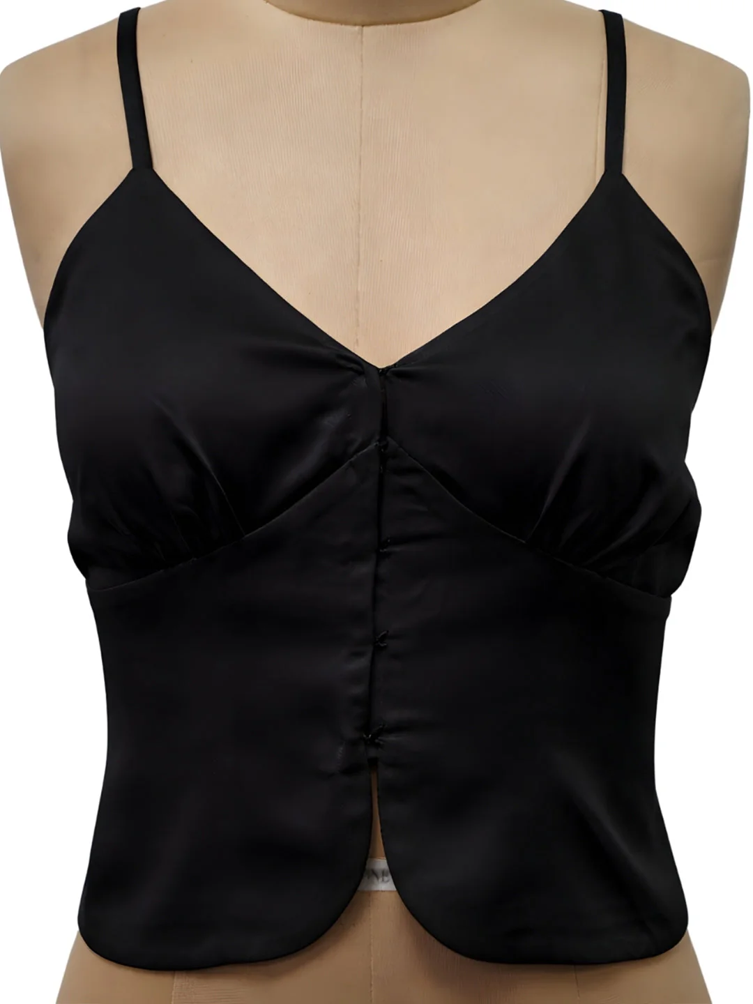 Black Solid Shoulder Straps Tops - Image 5