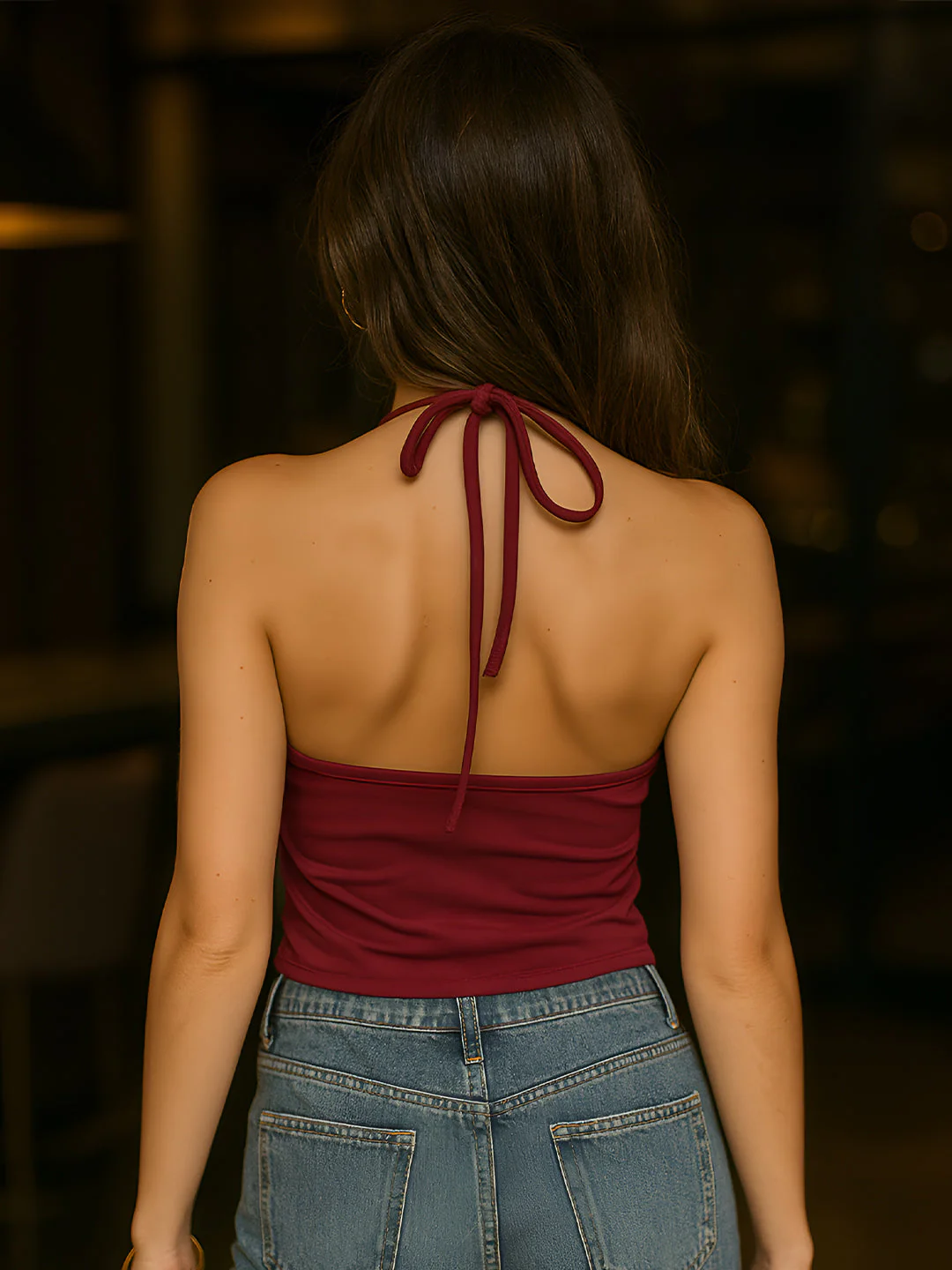 Maroon Solid Sleeveless Top - Image 4