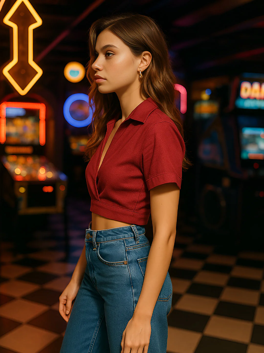Maroon Solid Half Sleeves Top - Image 2