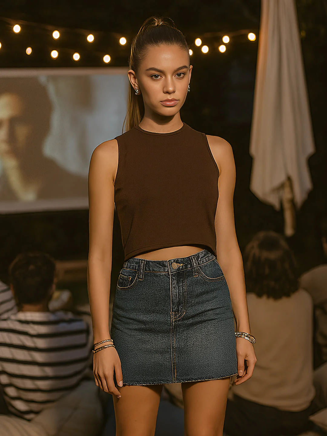 Brown Solid Half Sleeves Top - Image 2
