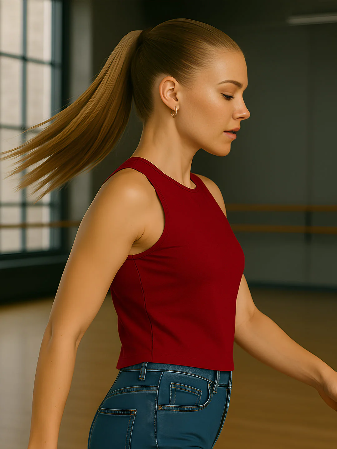 Maroon Solid Half Sleeves Top - Image 2