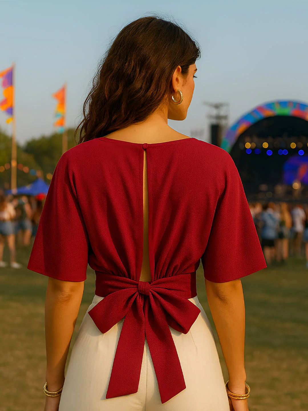 Maroon Solid Half Sleeves Top