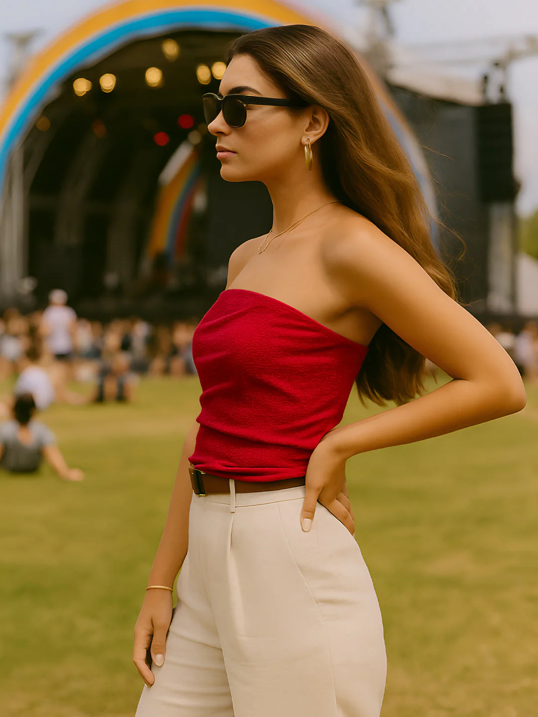 Maroon Solid Off-Shoulder Top - Image 2