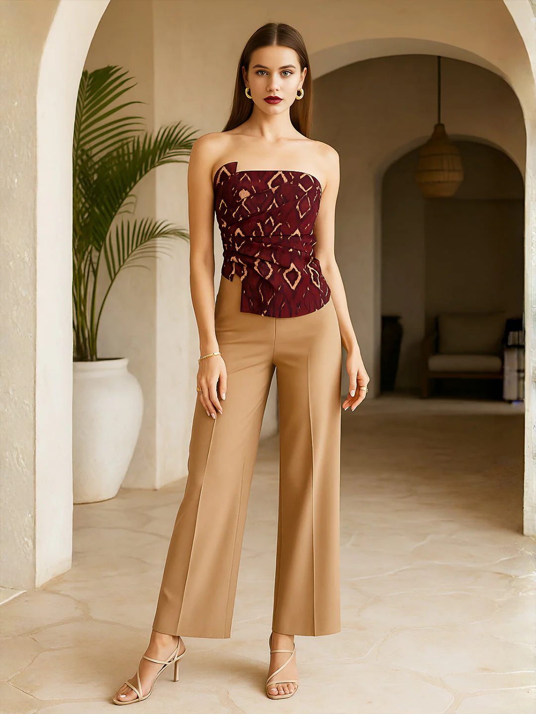 Brown Ethnic Motif Off-Shoulder Top - Image 2