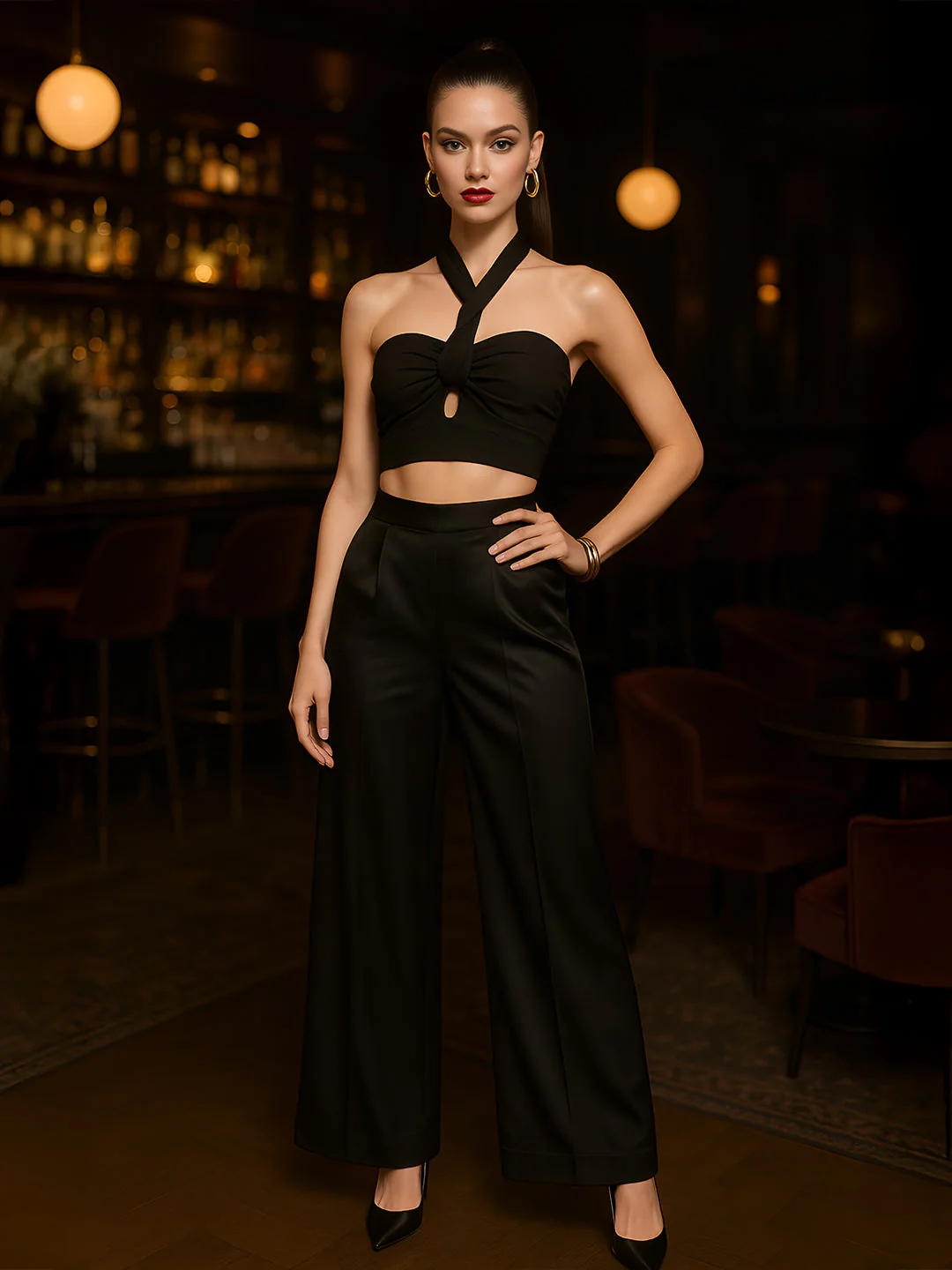 Black Solid Sleeveless Top - Image 2