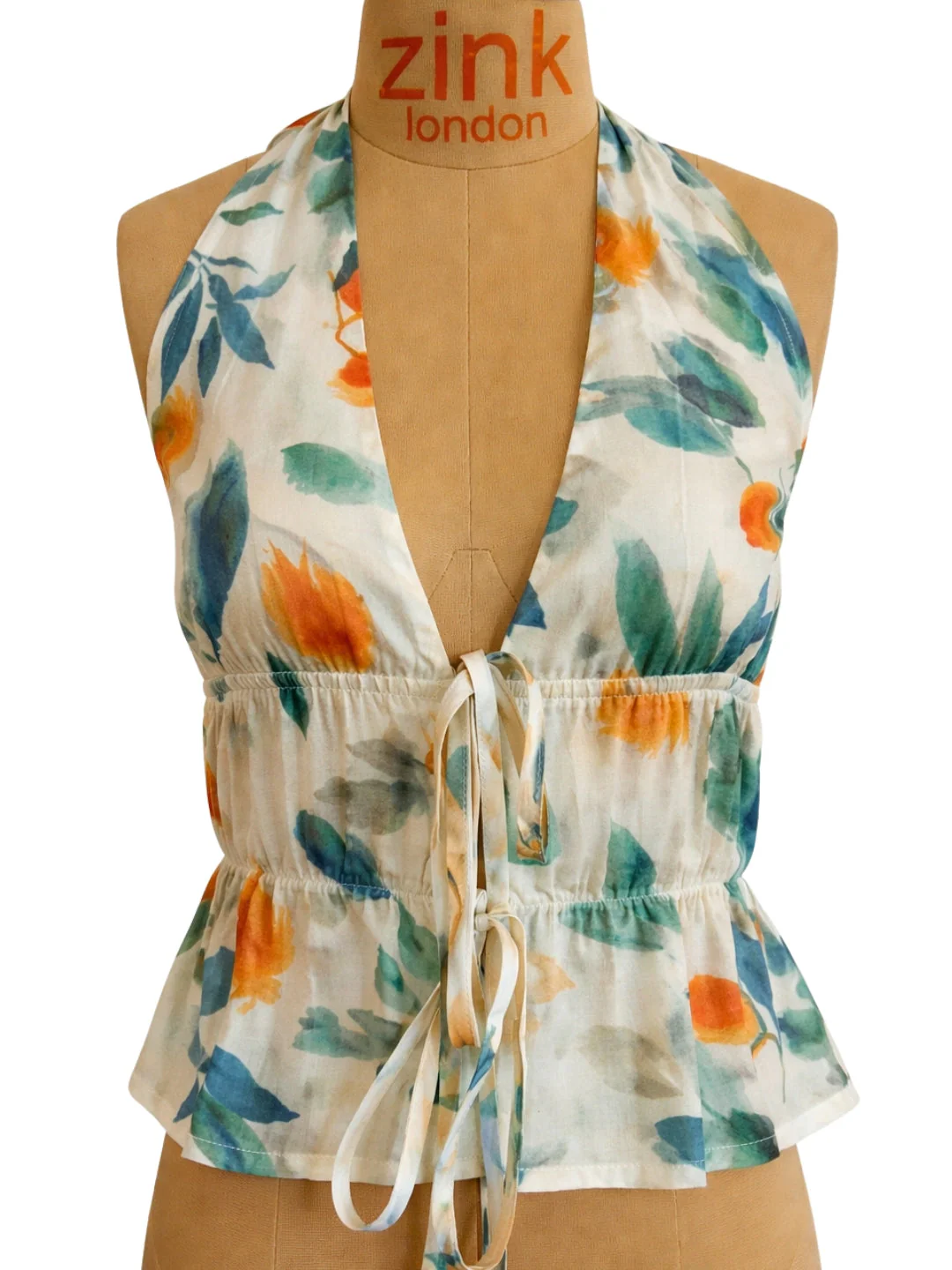 Cream Floral Sleeveless Tops - Image 5
