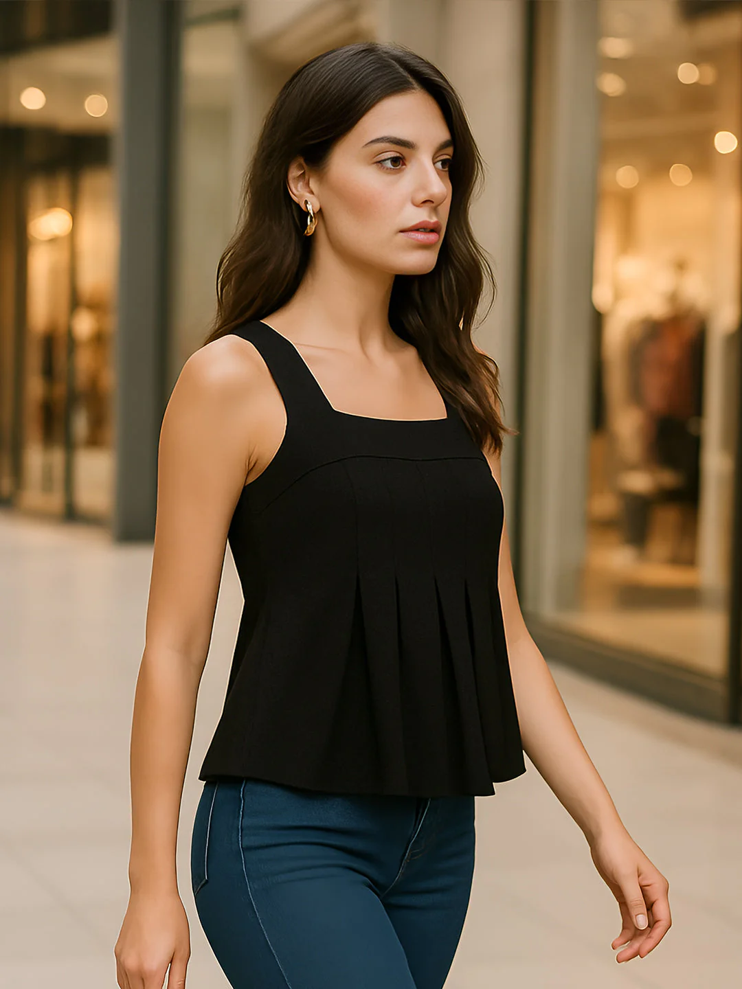Black Solid Sleeveless Top - Image 2