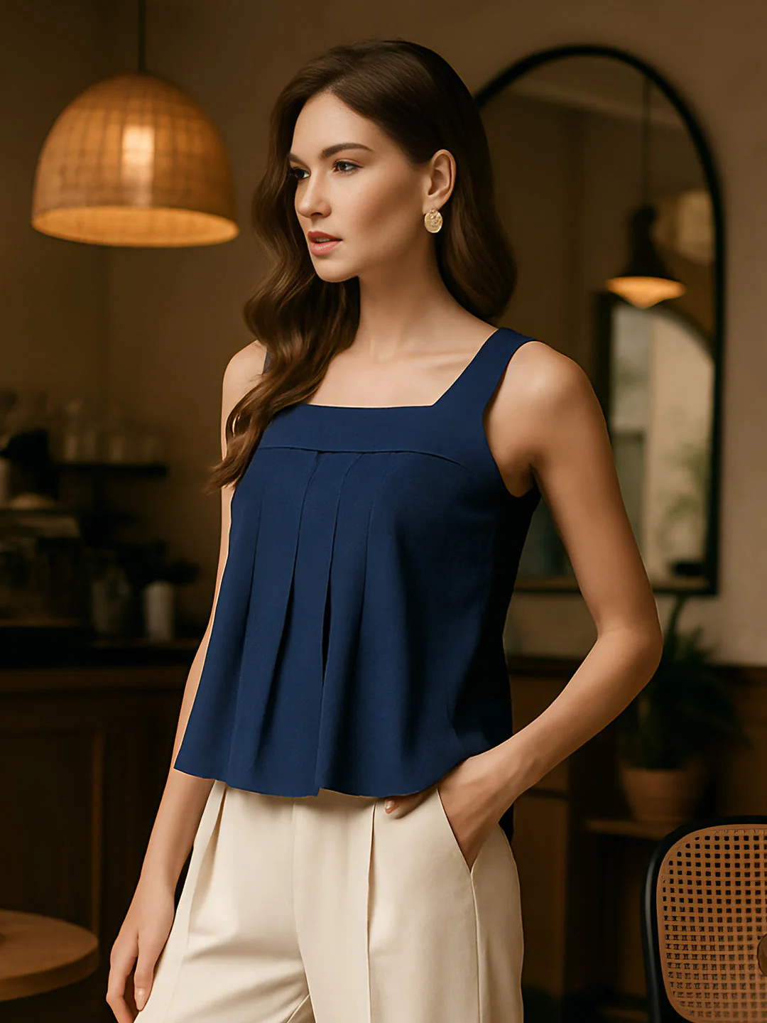 Navy Solid Sleeveless Top - Image 2