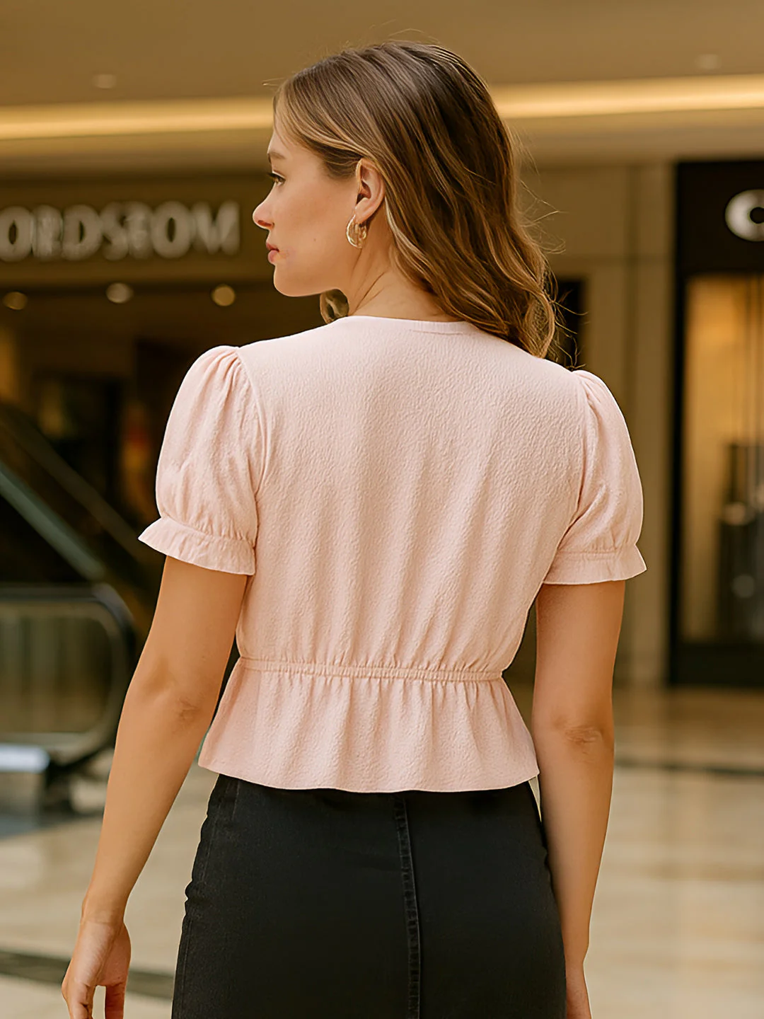 Pink Solid Half Sleeves Top - Image 4
