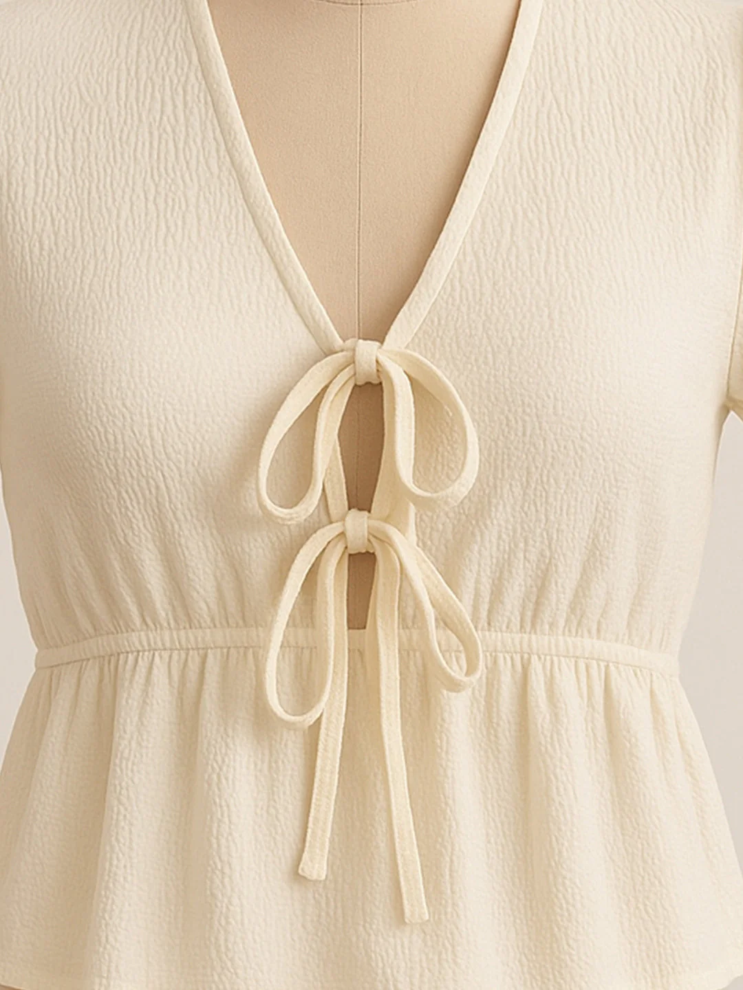 Off White Solid Half Sleeves Top - Image 5
