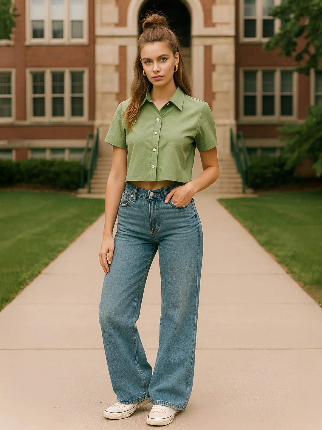 Teal Solid Half Sleeves Top - Image 3