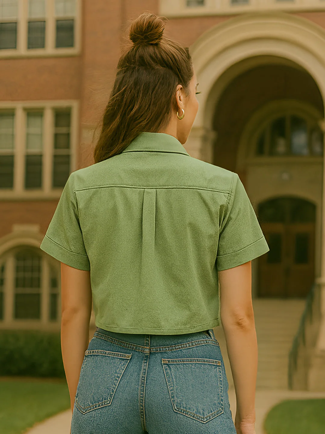 Teal Solid Half Sleeves Top - Image 4