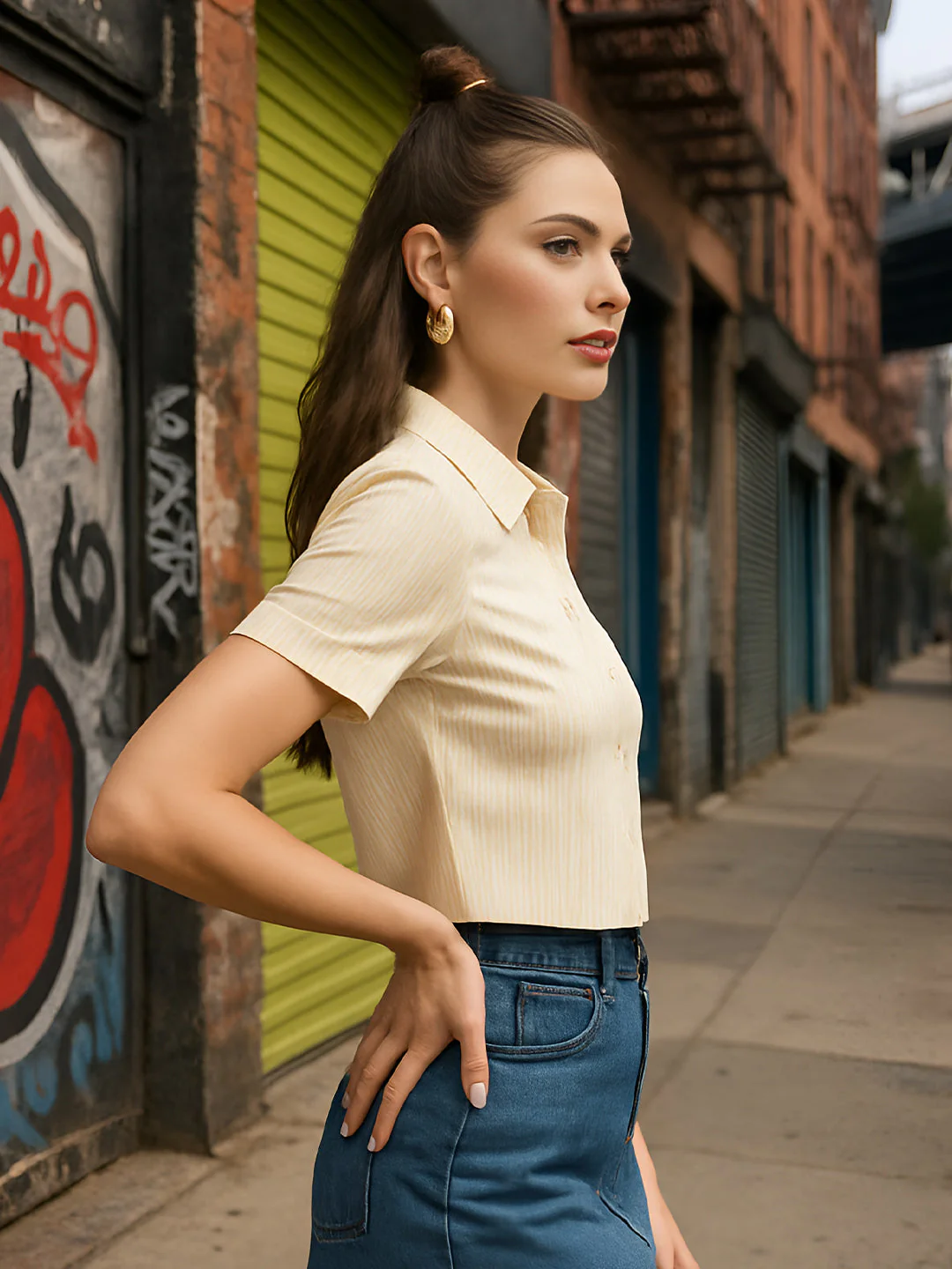 Cream Solid Half Sleeves Top - Image 2