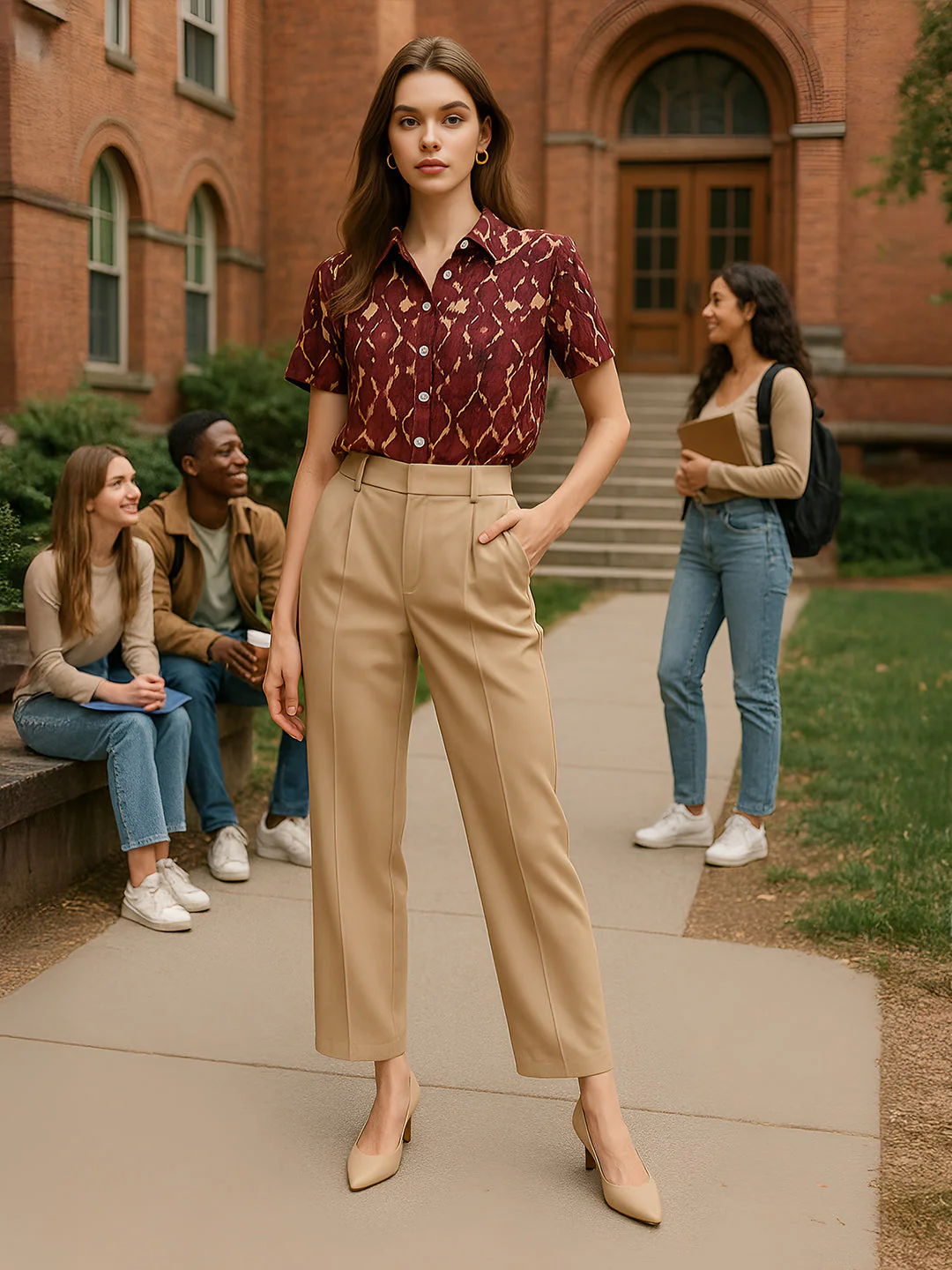 Brown Ethnic Motifs Half Sleeves Top - Image 3