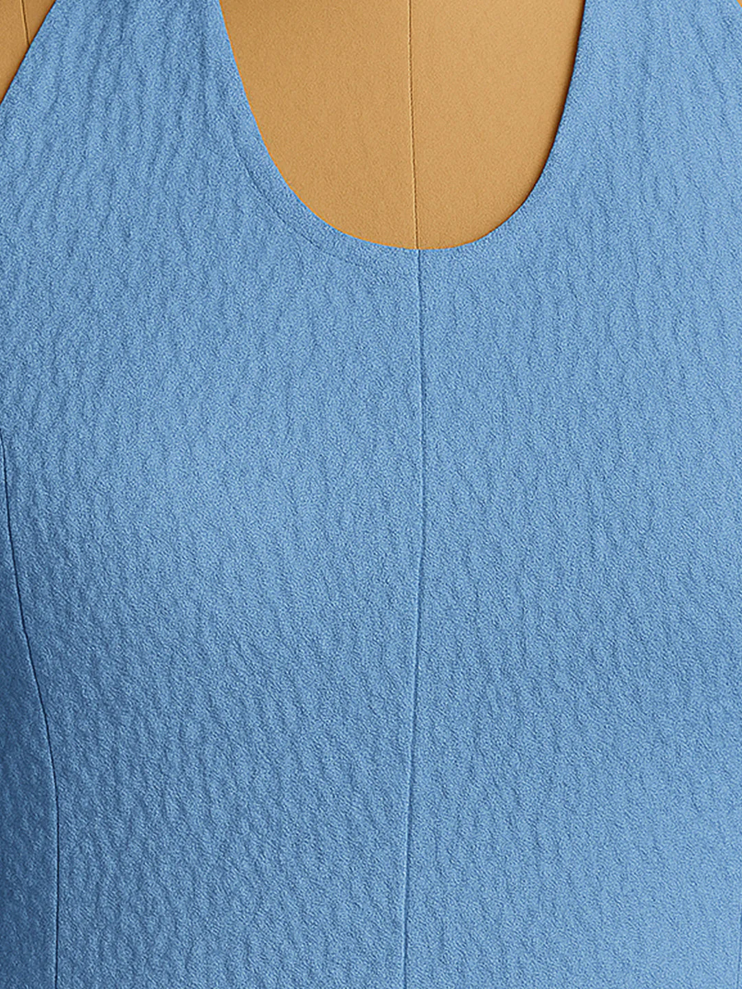 Blue Solid Sleeveless Top - Image 5