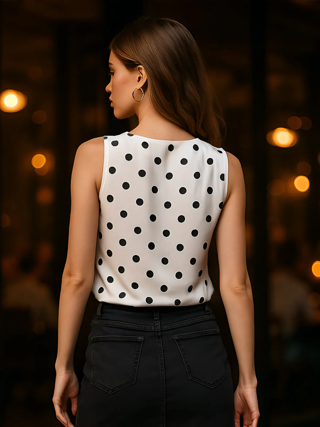 Black Polka Dot Sleeveless Top - Image 4