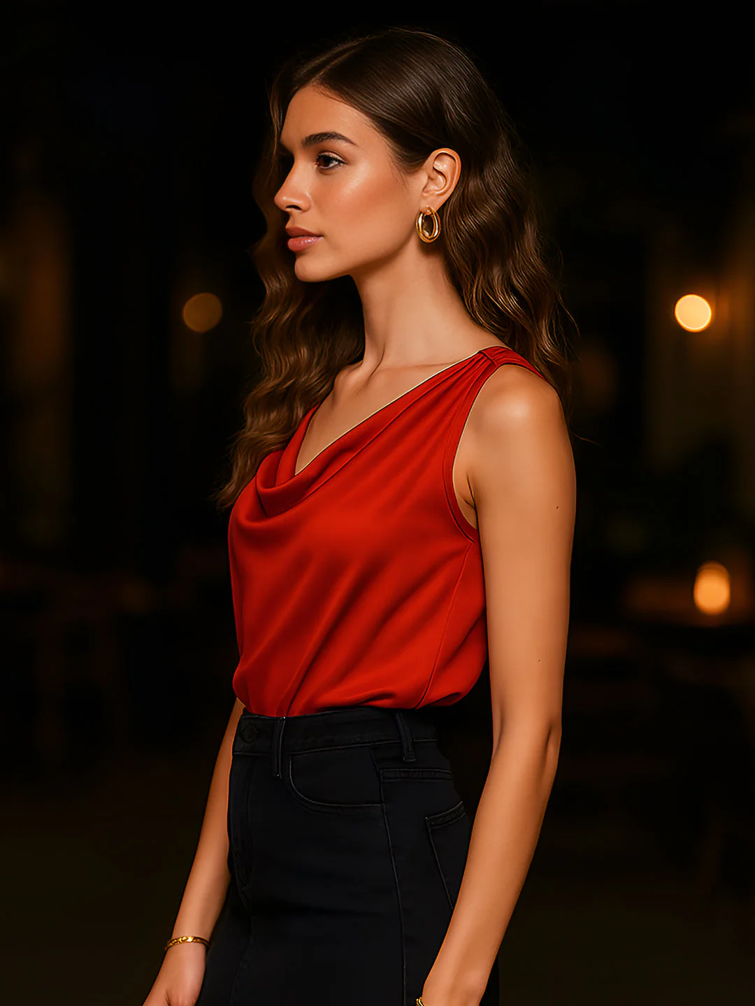 Red Solid Sleeveless Top - Image 3