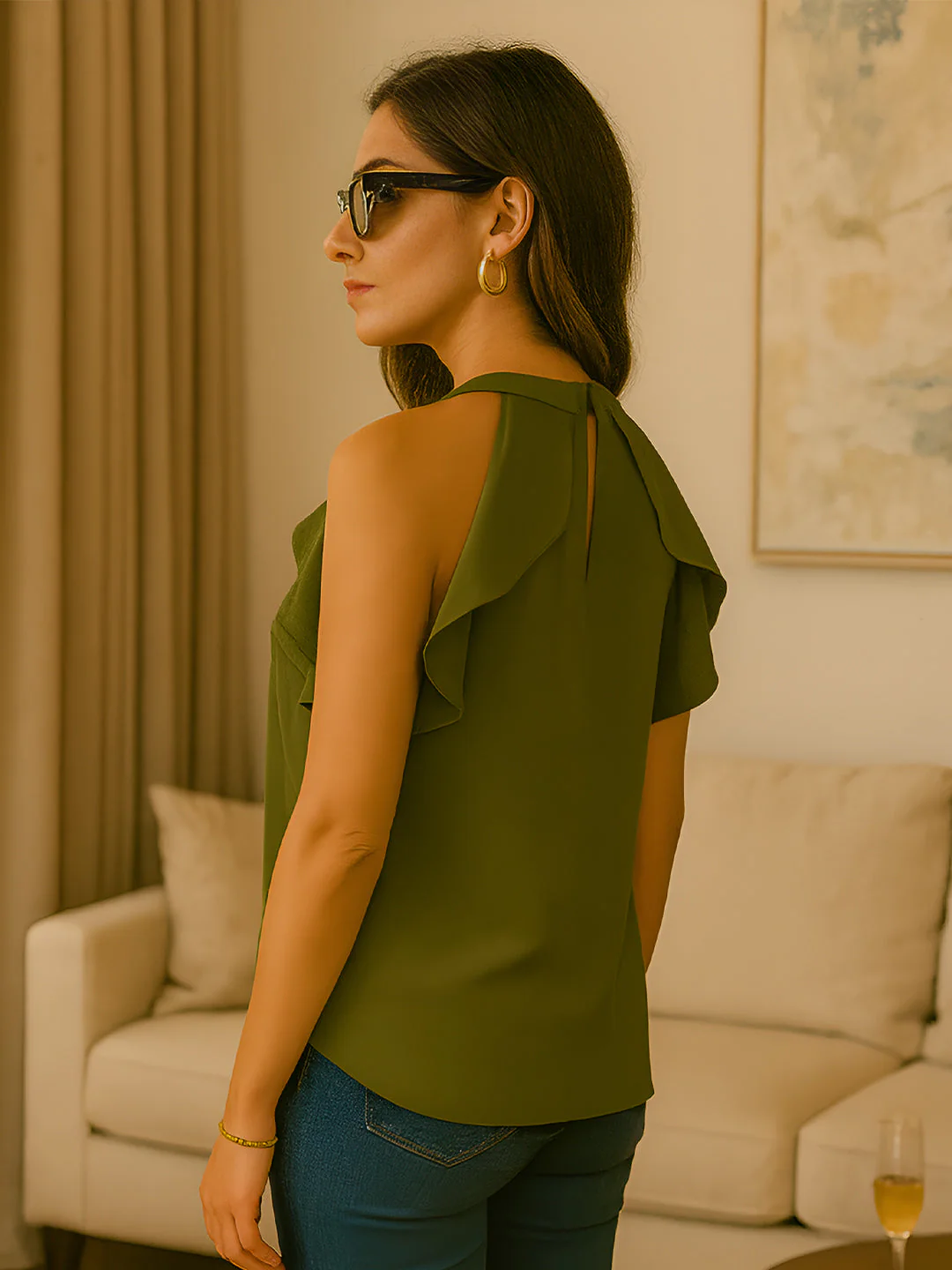Green Solid Sleeveless Top - Image 2