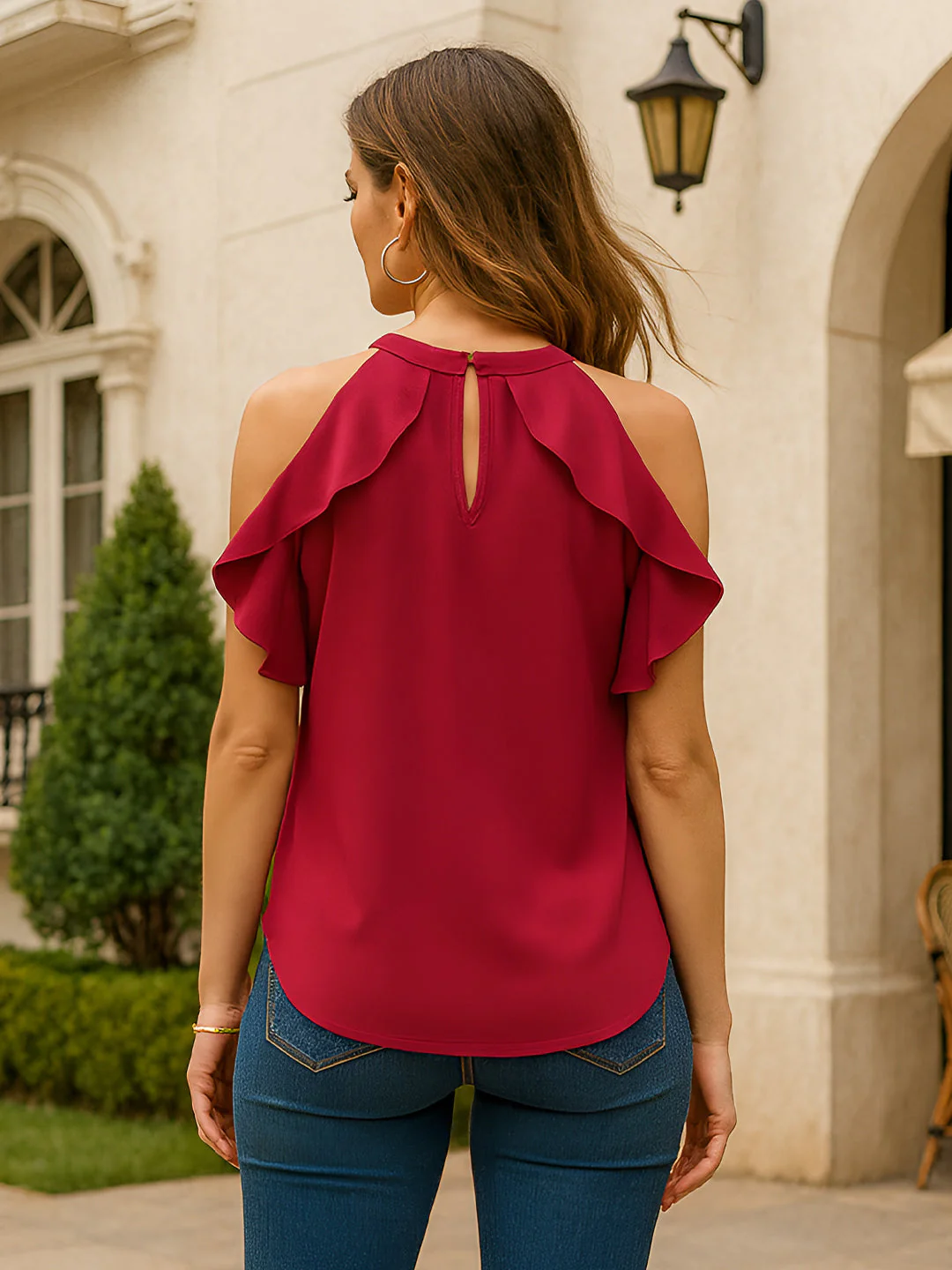 Maroon Solid Sleeveless Top - Image 4