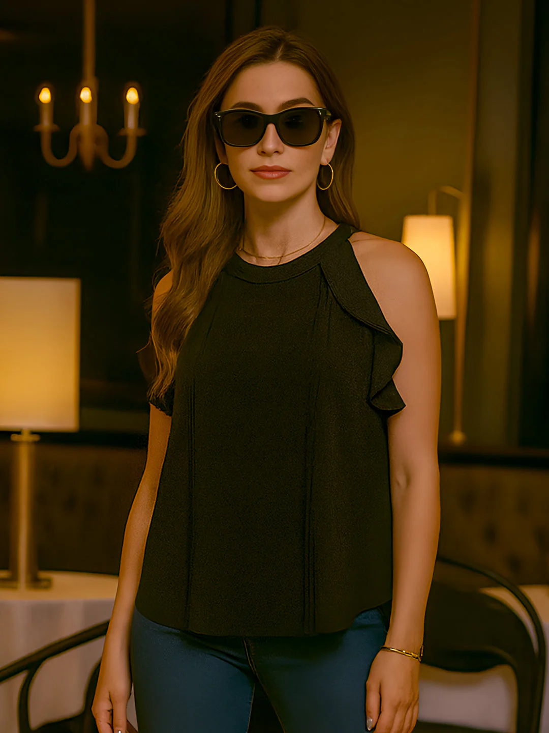 Black Solid Sleeveless Top