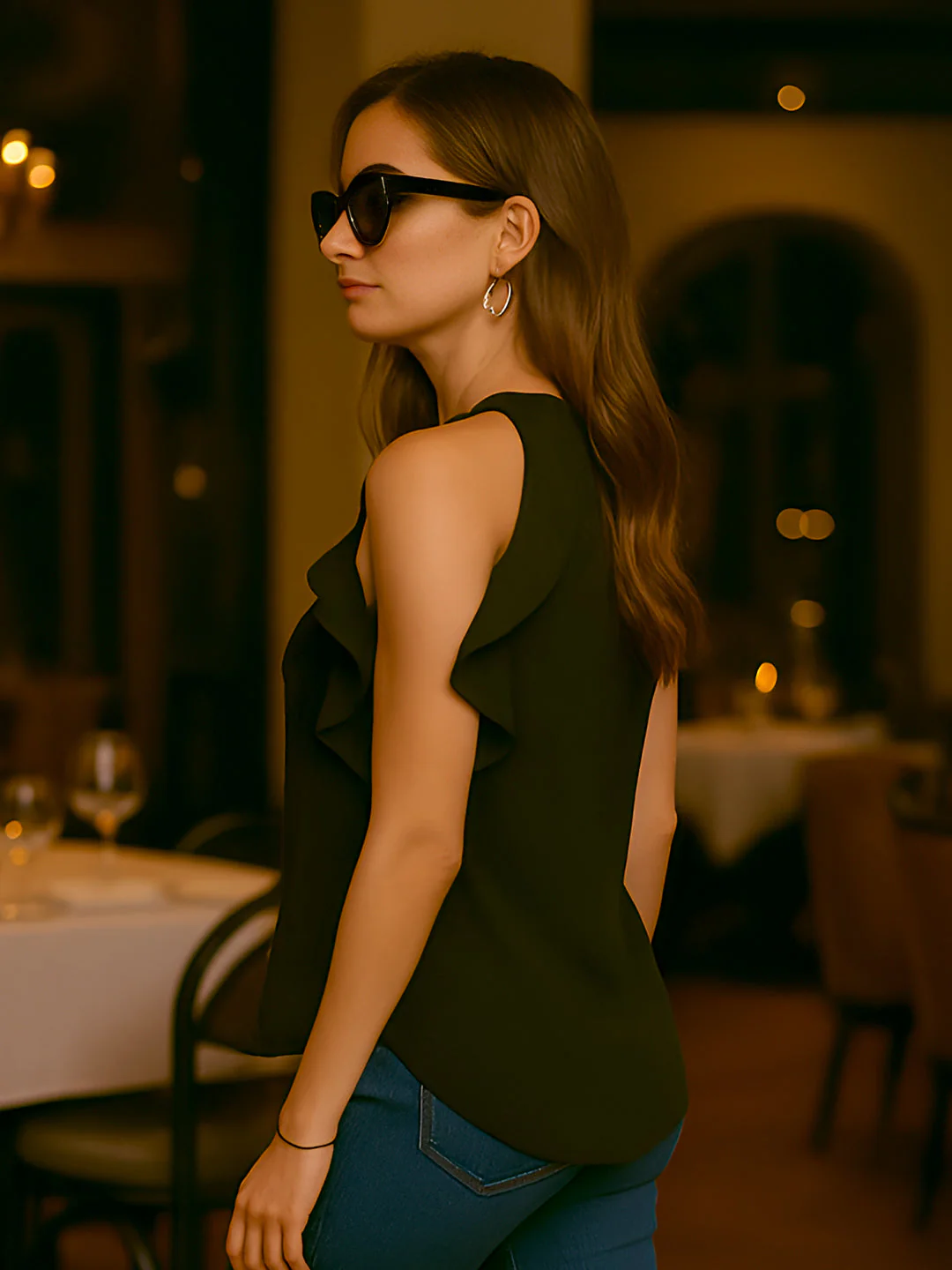 Black Solid Sleeveless Top - Image 2