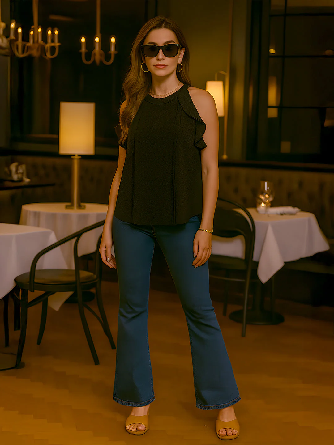 Black Solid Sleeveless Top - Image 3