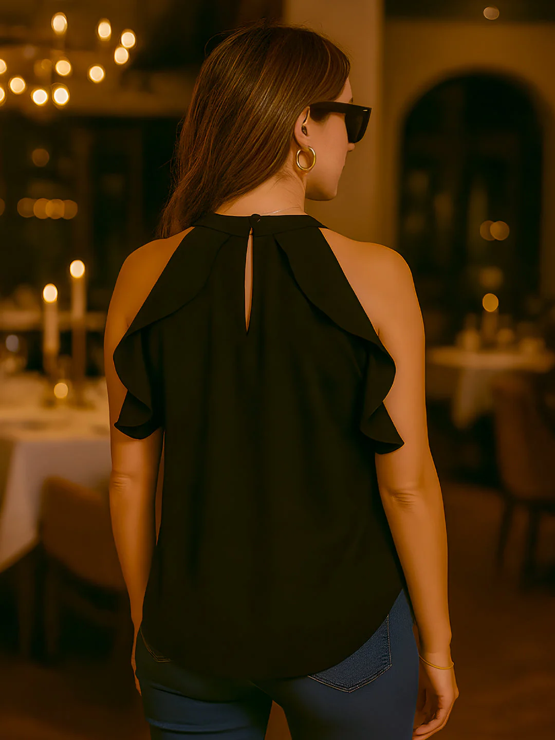 Black Solid Sleeveless Top - Image 4