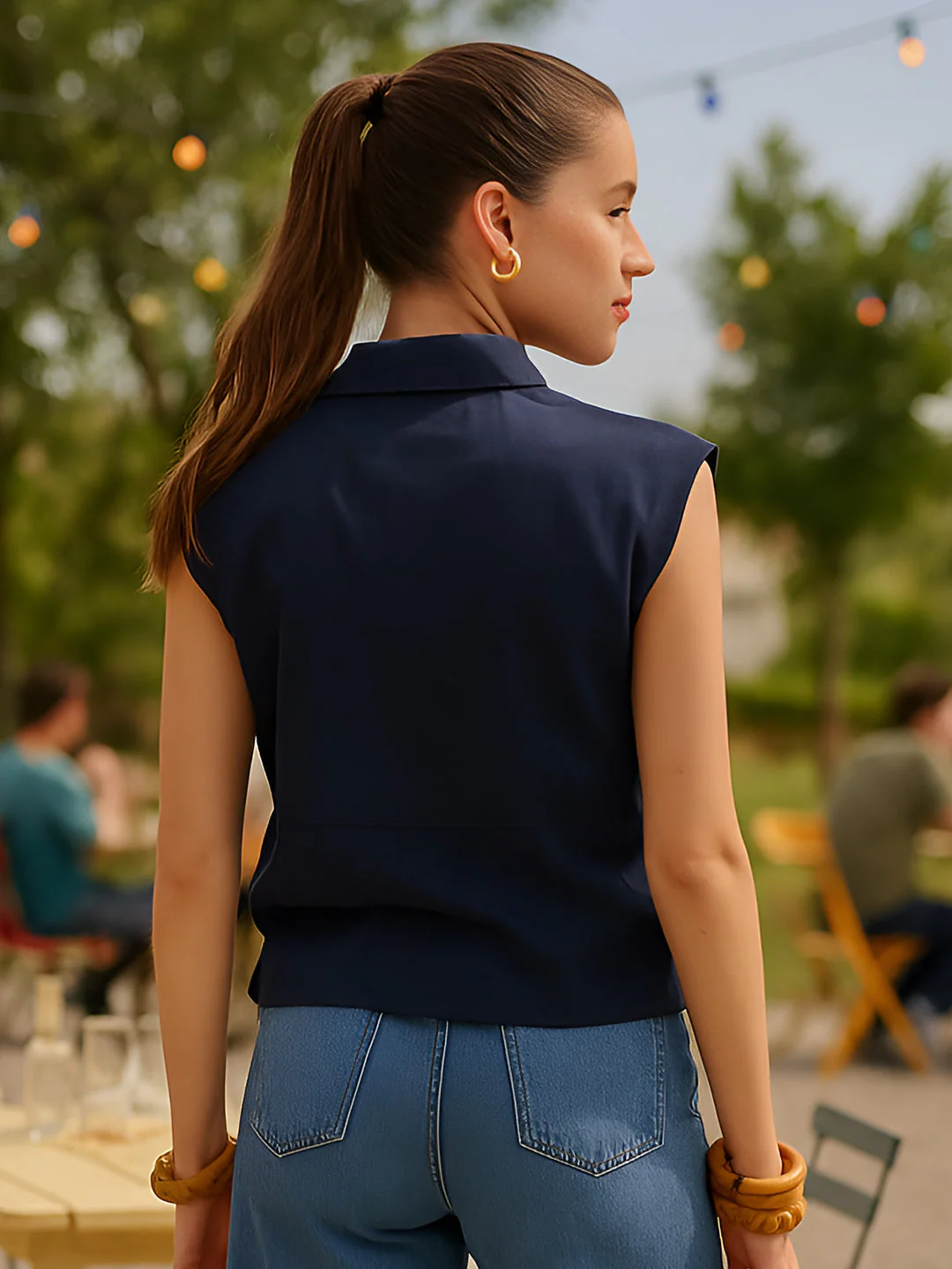 Navy Solid Sleeveless Top - Image 4