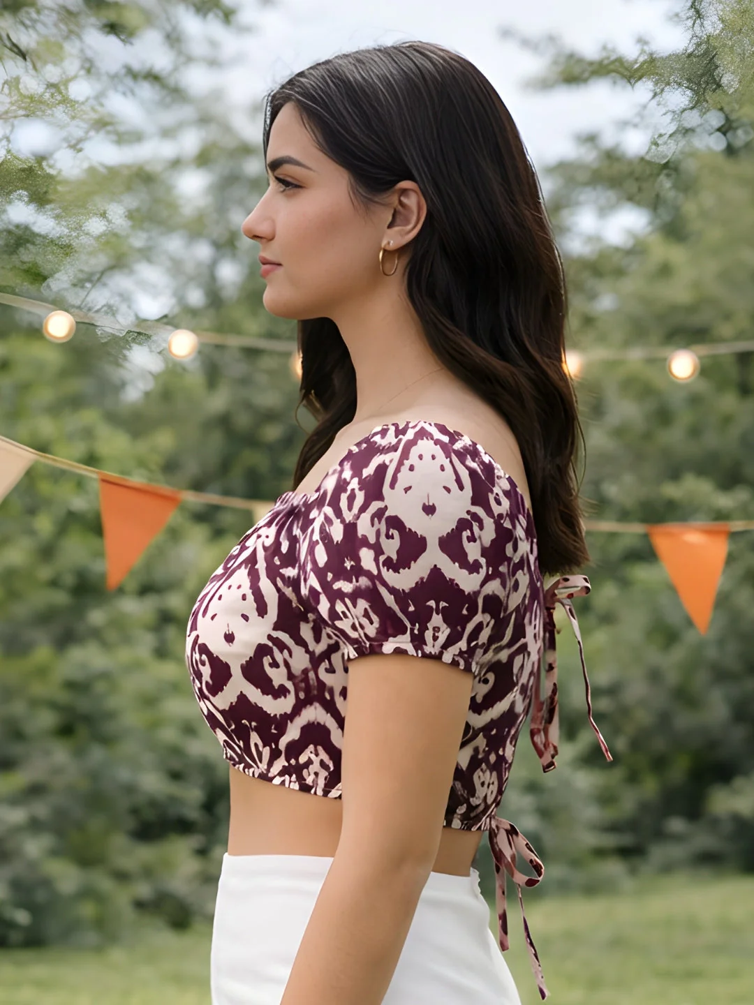 Brown Ethnic Motifs Half Sleeves Tops - Image 3