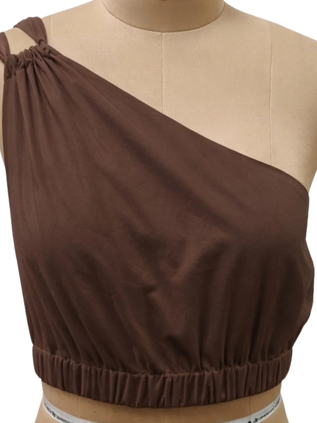 Brown Solid One-Shoulder Tops - Image 5