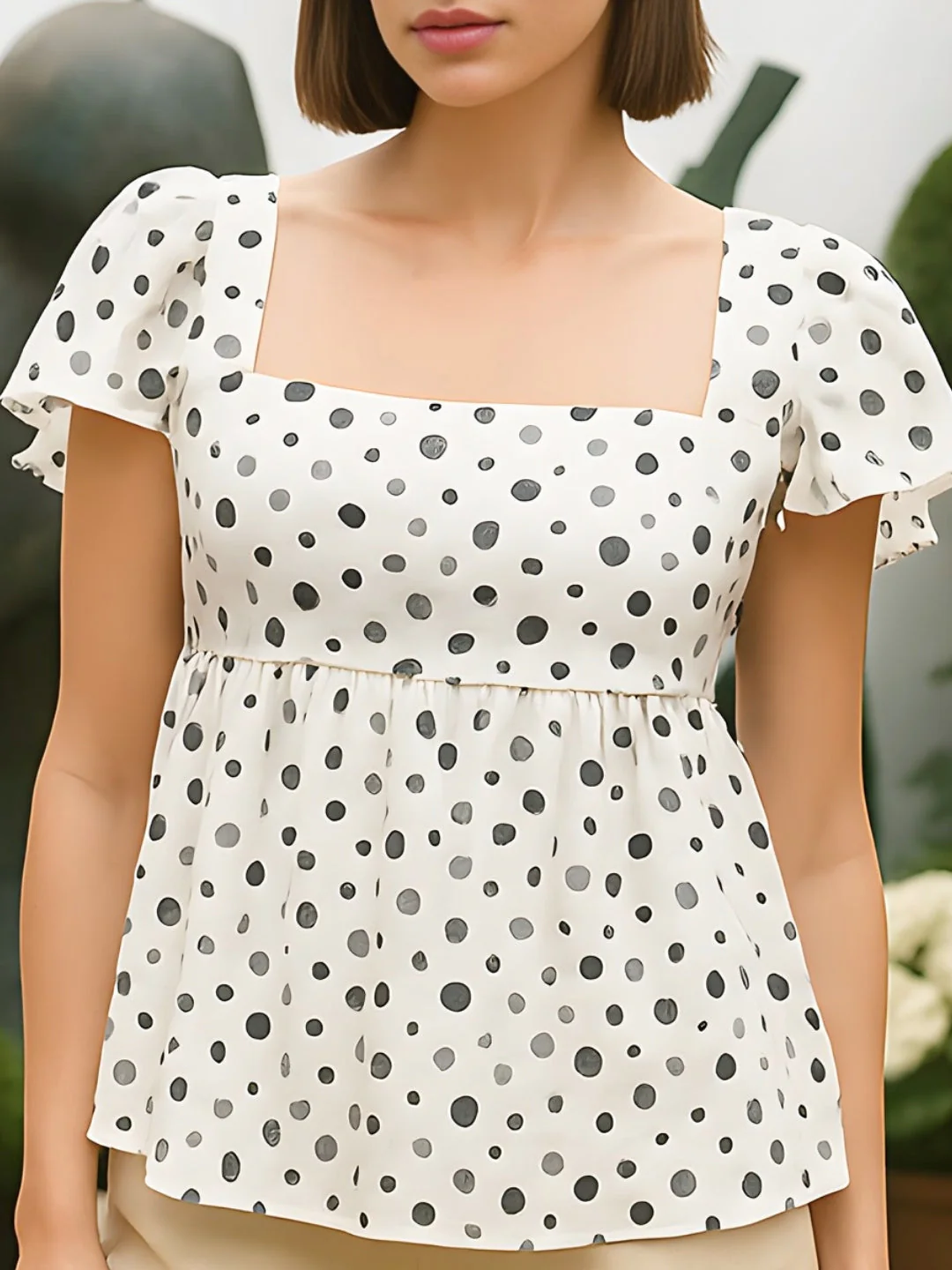 Cream Polka Dot Short Sleeves Top - Image 5