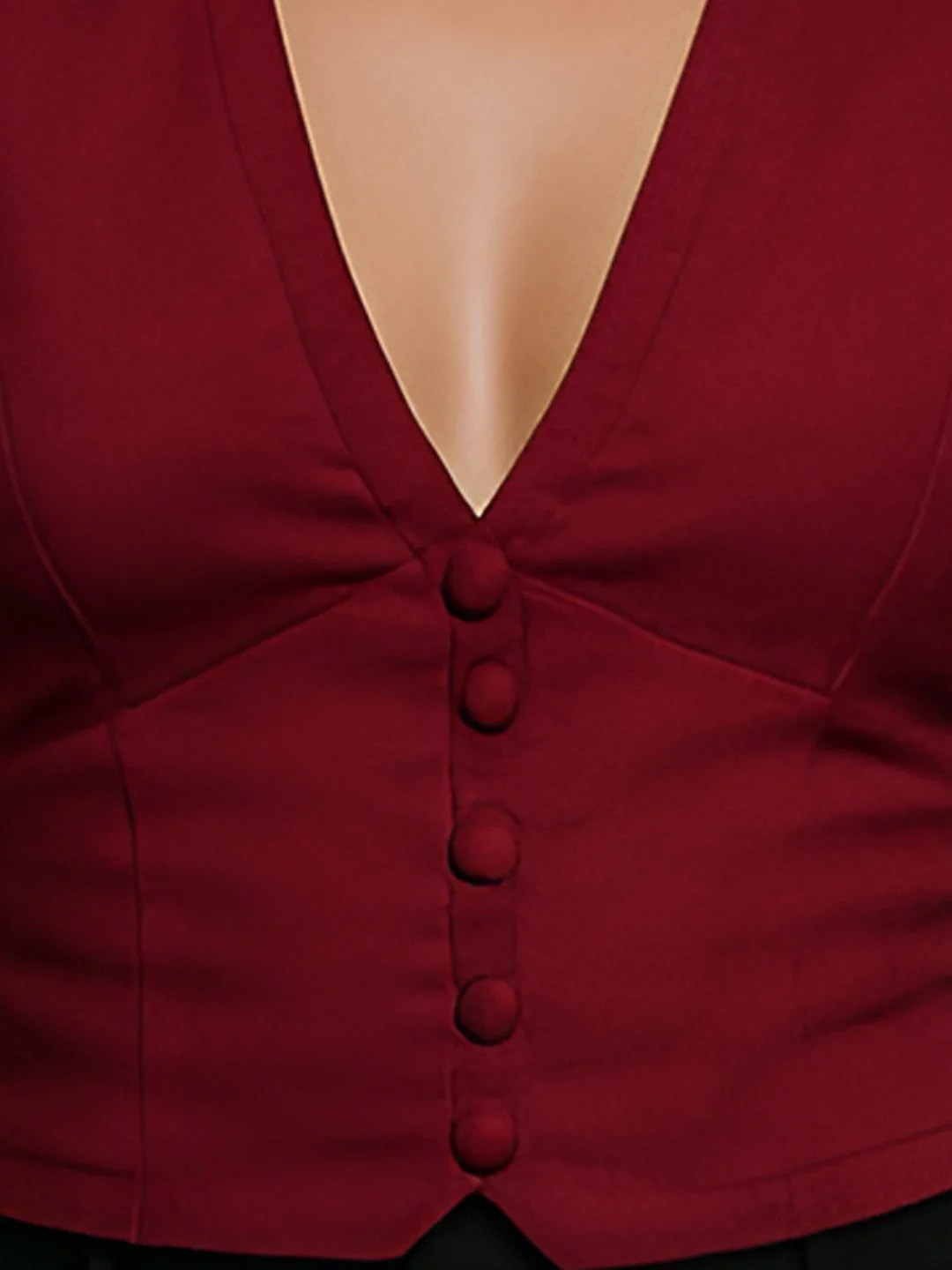 Maroon Solid Sleeveless Top - Image 5